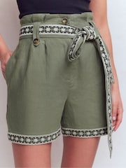 Boden Green Paperbag Linen Belted Shorts - Image 4 of 6