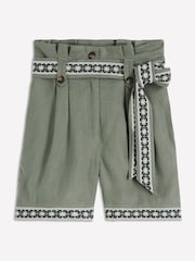 Boden Green Paperbag Linen Belted Shorts - Image 6 of 6