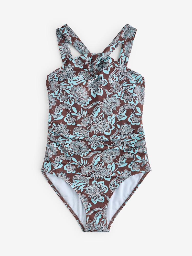 Boden Brown Pleated Strap Cross Swimsuit - Image 1 of 1 Boden Brown Pleated Strap Cross Swimsuit - Image 1 of 1