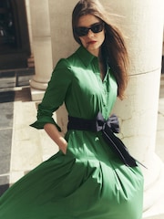 Boden Green Maxi Pleated Bow Dress - Image 1 of 6