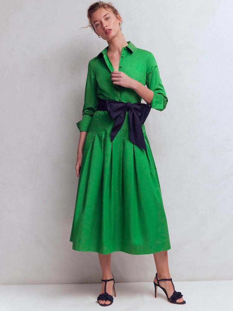 Boden Green Maxi Pleated Bow Dress - Image 2 of 6