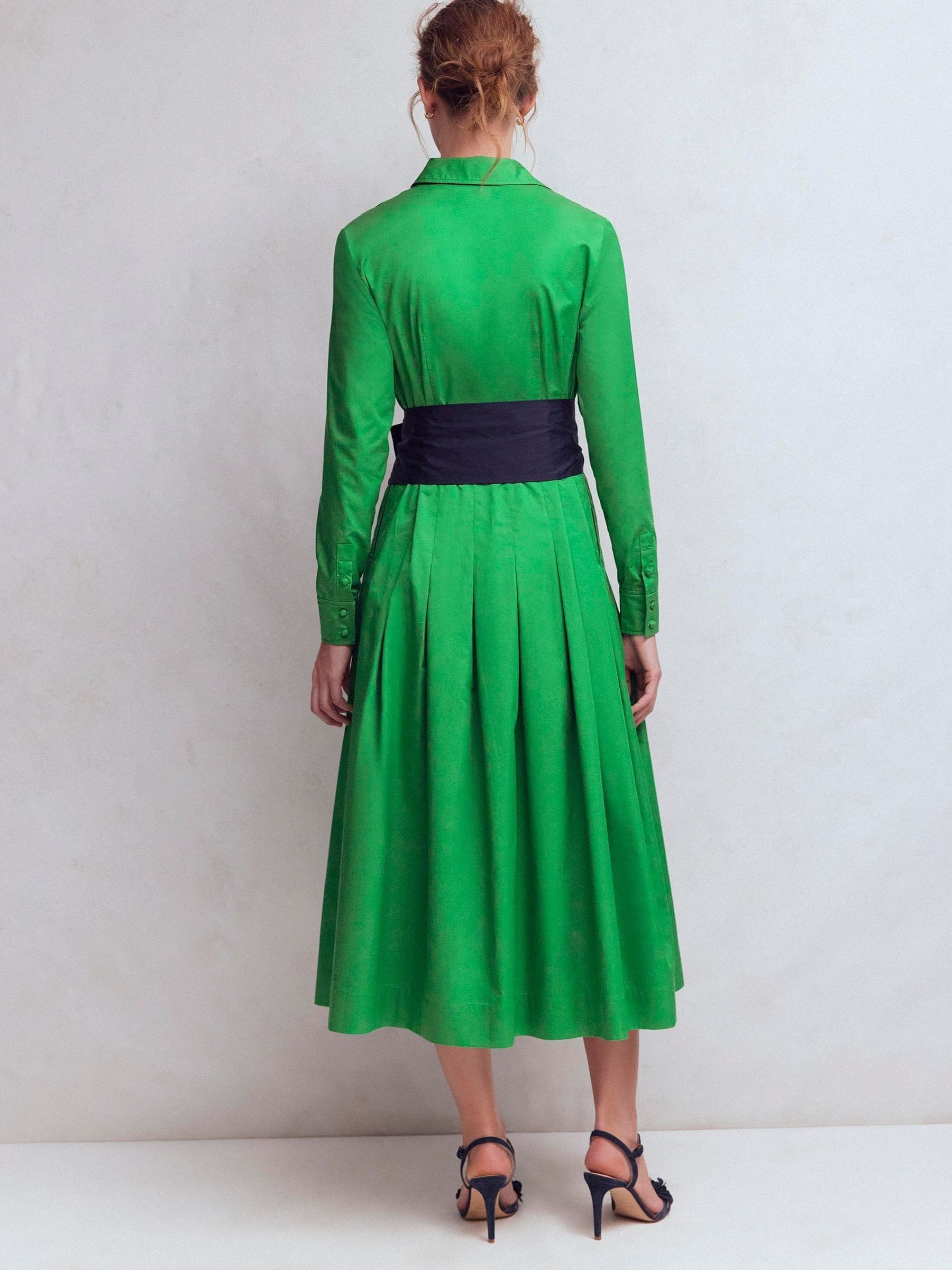 boden pleated dress NEW Boden women's 10P Pleated Skirt Midi Shirt Dress blue white long puff  sleeve