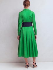 Boden Green Maxi Pleated Bow Dress - Image 4 of 6
