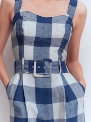 Boden Blue Panelled Bodice Linen Jumpsuit - Image 2 of 6