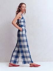 Boden Blue Panelled Bodice Linen Jumpsuit - Image 5 of 6