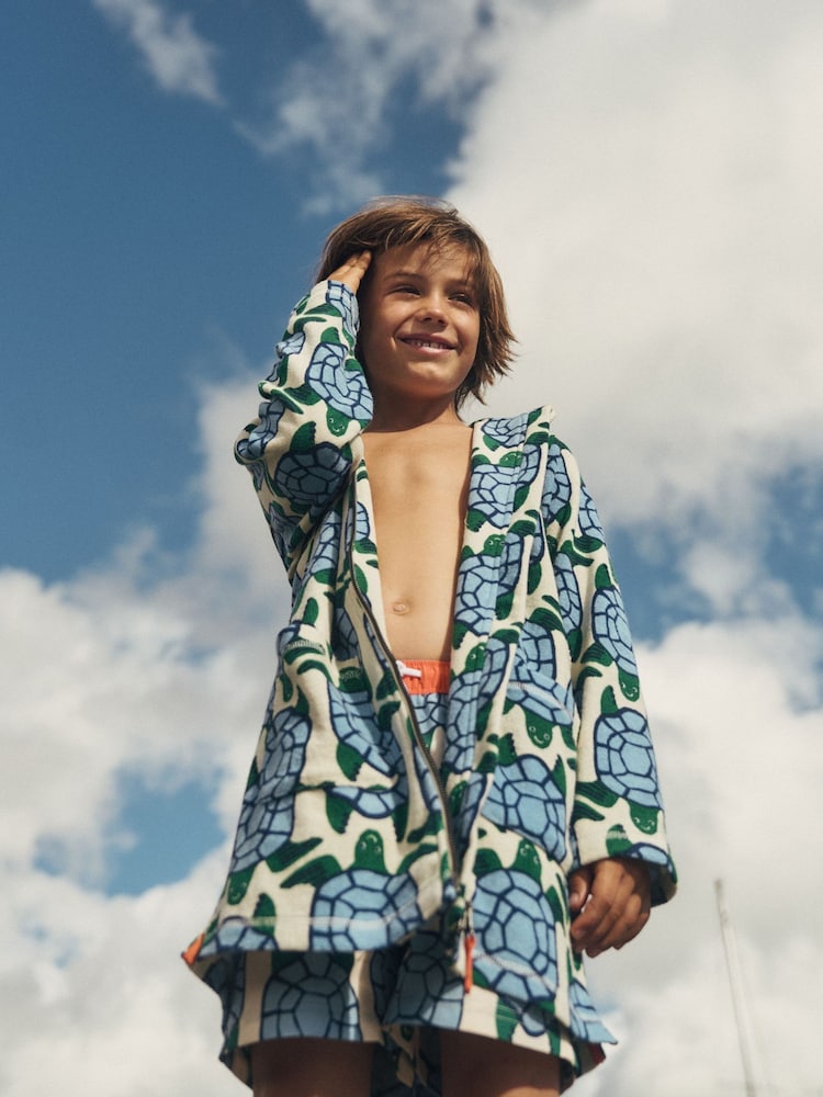 Boden Cream Towelling Zip-up Throw-on Cover-Up - Image 1 of 4