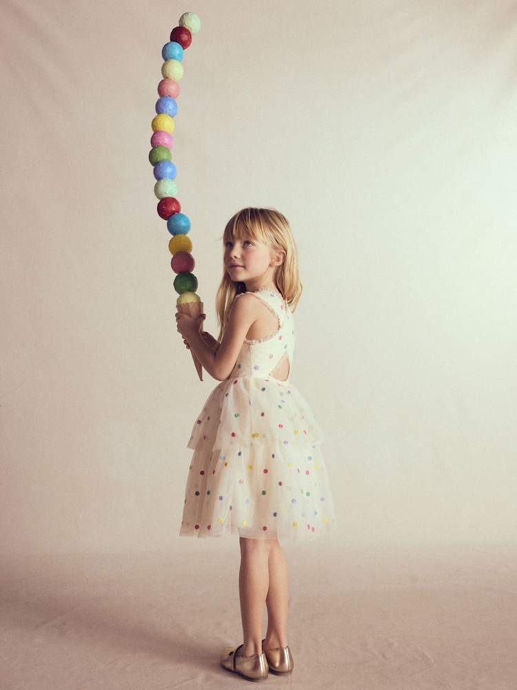 Boden Cream Spot Occasion Dress - Image 1 of 4 Boden Cream Spot Occasion Dress - Image 1 of 4