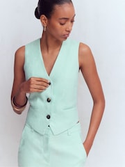 Boden Blue V-Neck Linen Waistcoat - Image 5 of 7