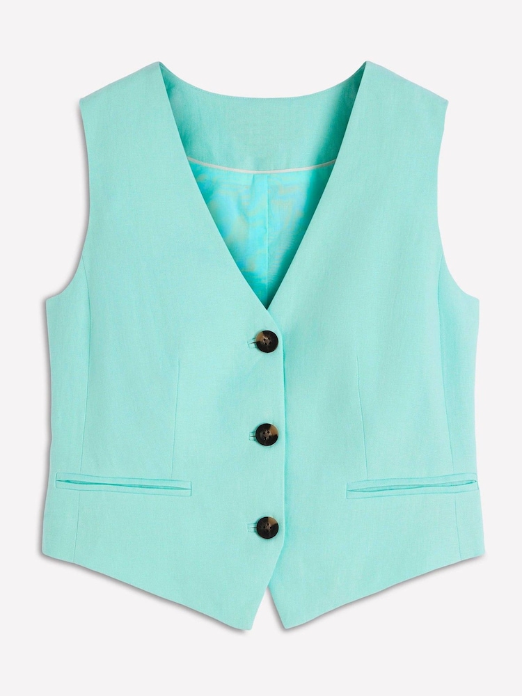 Boden Blue V-Neck Linen Waistcoat - Image 7 of 7 Boden Blue V-Neck Linen Waistcoat - Image 7 of 7