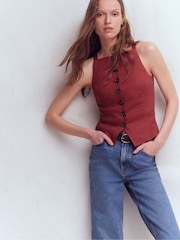 Boden Red Square Neck Strap Waistcoat - Image 6 of 7