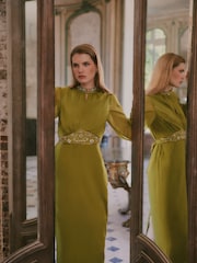 Love & Roses X V&A Lime Green Embellished Column Midi Dress - Image 6 of 7