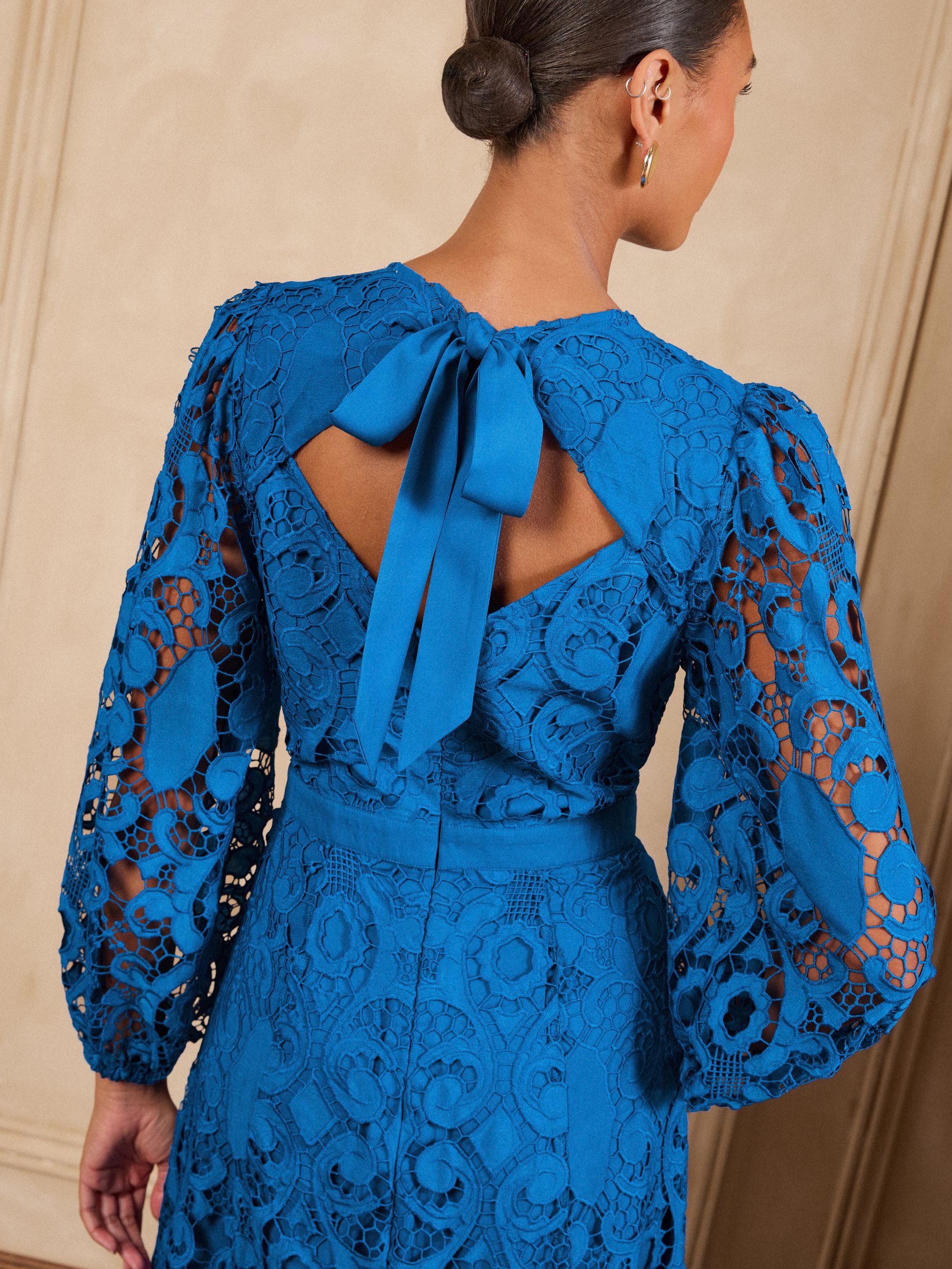 Buy Love & Roses Cobalt Blue Long Sleeve Lace Midi Dress from Next USA