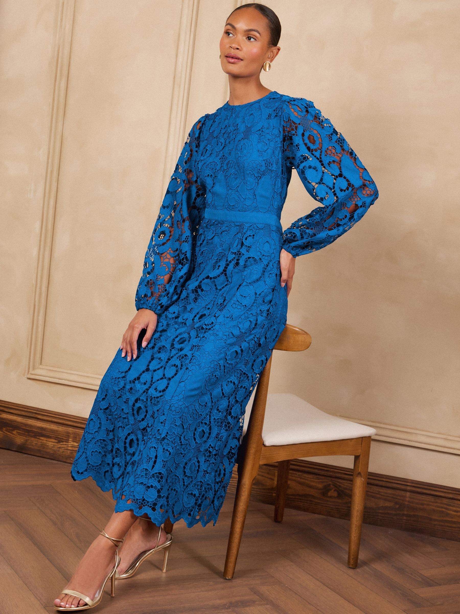Buy Love & Roses Cobalt Blue Long Sleeve Lace Midi Dress from Next USA