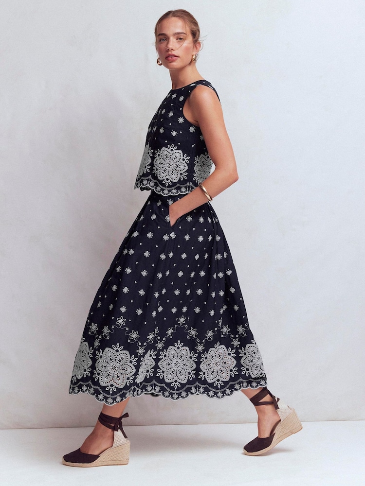 Boden Verity Broderie Poplin Skirt - Image 1 of 6 Boden Verity Broderie Poplin Skirt - Image 1 of 6