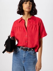Whistles Red Gathered Linen Shirt - Image 1 of 4