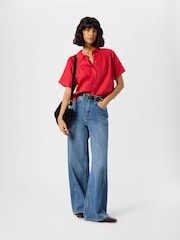 Whistles Red Gathered Linen Shirt - Image 2 of 4
