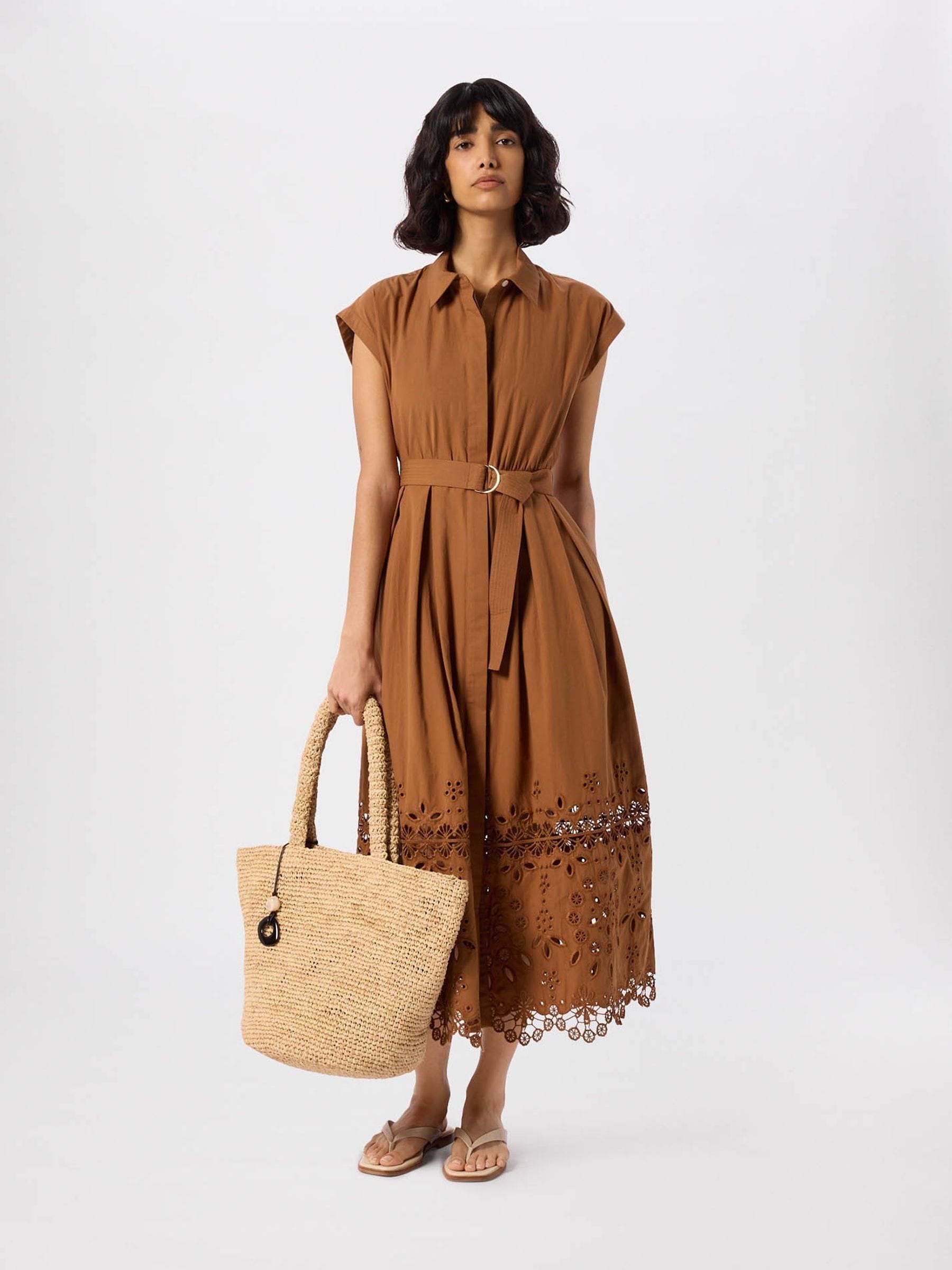 Buy Whistles Brown Cotton Broderie Shirt Dress from Next USA