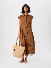 Whistles Brown Cotton Broderie Shirt Dress - Image 2 of 5