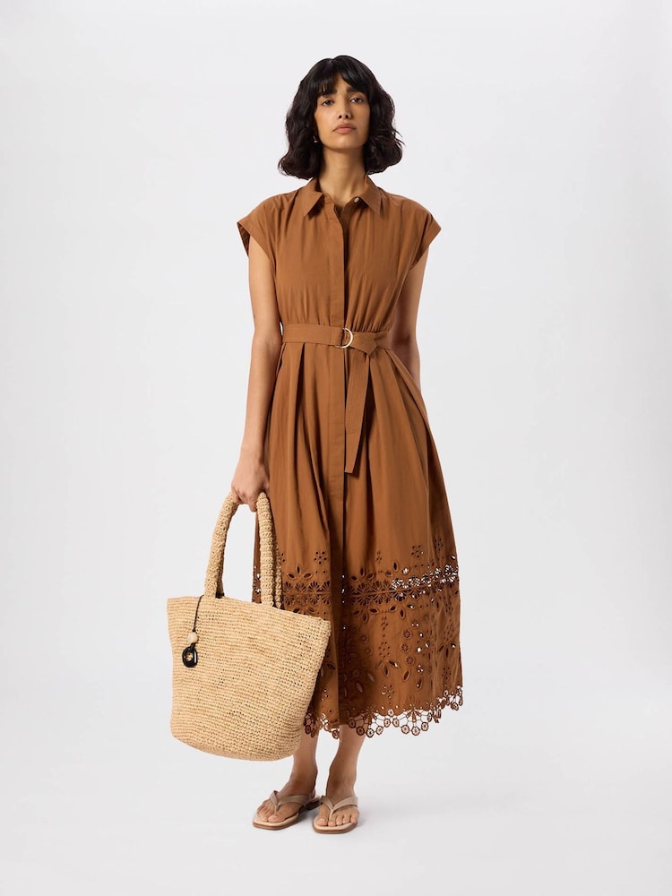 Whistles Brown Cotton Broderie Shirt Dress - Image 2 of 5