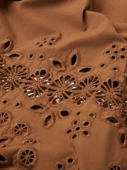 Whistles Brown Cotton Broderie Shirt Dress - Image 5 of 5
