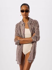 Whistles Red Stripe Long Sleeve Beach Shirt - Image 1 of 5