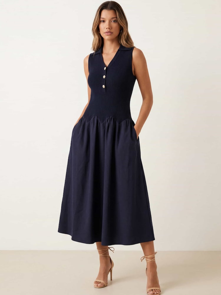 Style Cheat Blue 2 In 1 Knit Bodice Compact Full Skirt Dress - Image 1 of 4 Style Cheat Blue 2 In 1 Knit Bodice Compact Full Skirt Dress - Image 1 of 4