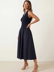 Style Cheat Blue 2 In 1 Knit Bodice Compact Full Skirt Dress - Image 3 of 4