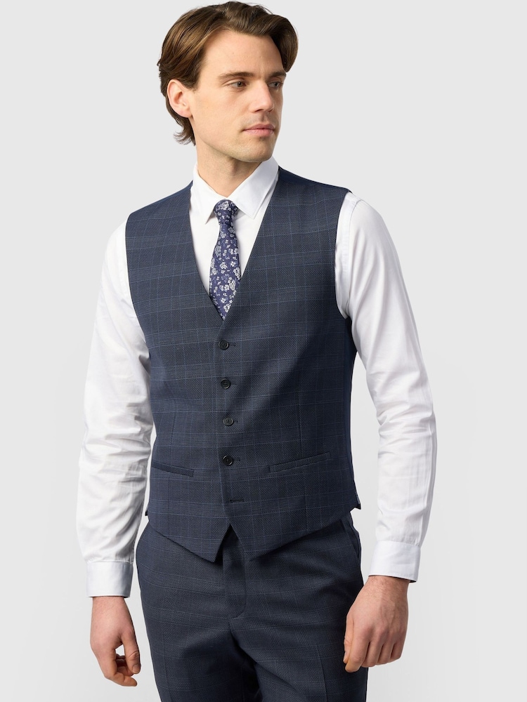 Ted Baker Tailoring Blue Textured Check Waistcoat - Image 1 of 3