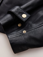 CERENE Wilma Black Real Leather Short Trench Jacket - Image 10 of 13
