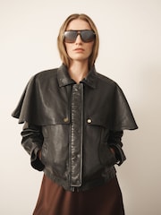 CERENE Wilma Black Real Leather Short Trench Jacket - Image 3 of 13