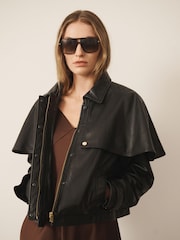 CERENE Wilma Black Real Leather Short Trench Jacket - Image 5 of 13