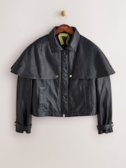 CERENE Wilma Black Real Leather Short Trench Jacket - Image 6 of 13