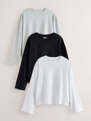White/Black/Grey Long Sleeve Boxy T-Shirts 3 Pack - Image 1 of 11