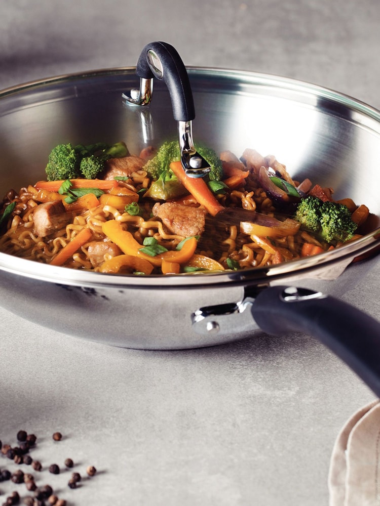 Tramontina Black Stainless Steel Wok with Glass Lid 28cm - Image 1 of 5 Tramontina Black Stainless Steel Wok with Glass Lid 28cm - Image 1 of 5