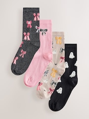 Black/Pink Halloween Patterned Ankle Socks 4 Pack - Image 1 of 7