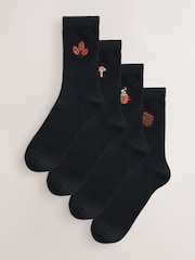 Autumn Leaves Embroidered Motif Ankle Socks 4 Pack - Image 1 of 8