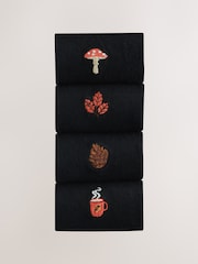 Autumn Leaves Embroidered Motif Ankle Socks 4 Pack - Image 6 of 8