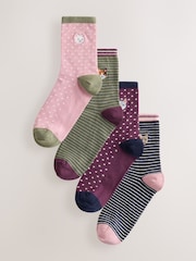 Novelty Cats - Embroidered Motif Stripe Ankle Socks 4 Pack - სურათი 1 7-დან