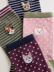 Novelty Cats - Embroidered Motif Stripe Ankle Socks 4 Pack - სურათი 6 7-დან