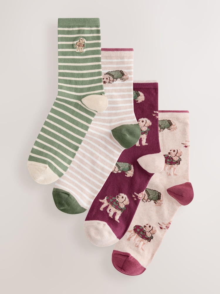 Charlie The Cockapoo Autumn Ankle Socks 4 Pack - Image 1 of 7