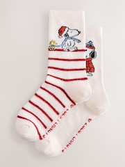 Crème/Rouge - Snoopy Matching Family Christmas Licensed Cosy Ankle Socks 2 Pack - Image 1 sur 5