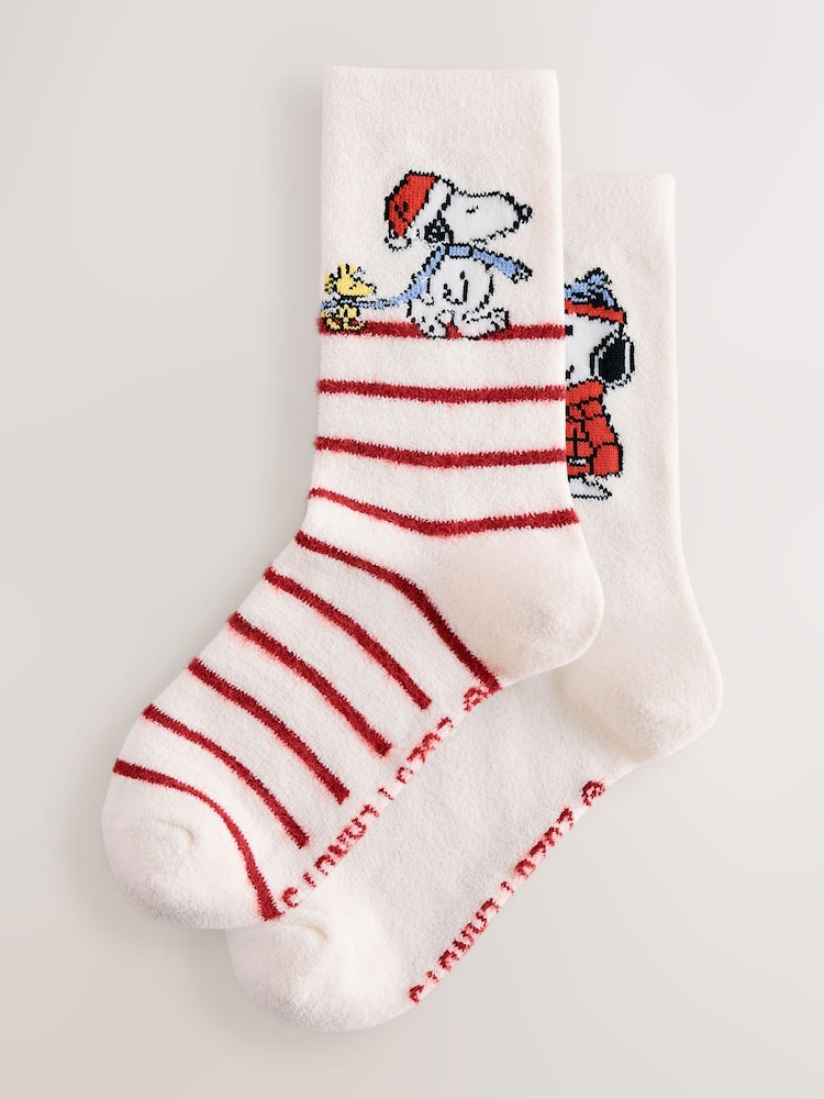 Crème/Rouge - Snoopy Matching Family Christmas Licensed Cosy Ankle Socks 2 Pack - Image 1 sur 5 Crème/Rouge - Snoopy Matching Family Christmas Licensed Cosy Ankle Socks 2 Pack - Image 1 sur 5