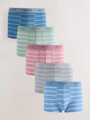 Blue/Green Stripe 5 Pack Hipster Cotton Rich Boxers - Image 1 of 9