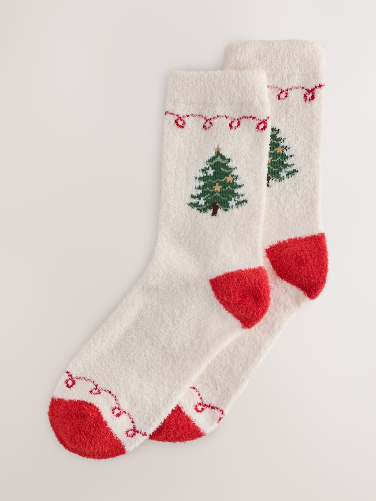 Cream/Red Happy Holidays Matching Family Christmas Cosy Socks 1 Pack - Image 1 of 4