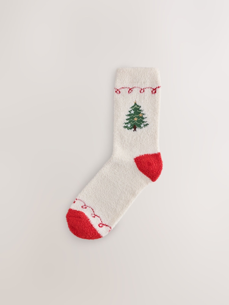 Cream/Red Happy Holidays Matching Family Christmas Cosy Socks 1 Pack - Image 2 of 4