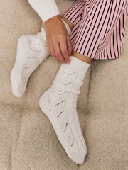 Rose Pink/Cream Cable Pointelle Knitted Cosy Ankle Socks 2 Pack - Image 3 of 8