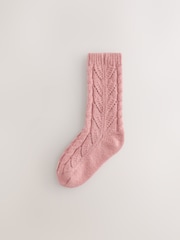 Rose Pink/Cream Cable Pointelle Knitted Cosy Ankle Socks 2 Pack - Image 5 of 8