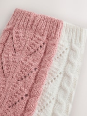 Rose Pink/Cream Cable Pointelle Knitted Cosy Ankle Socks 2 Pack - Image 7 of 8