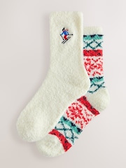 Red/Blue Fairisle Ski Cosy Ankle Socks 2 Pack - Image 1 of 5
