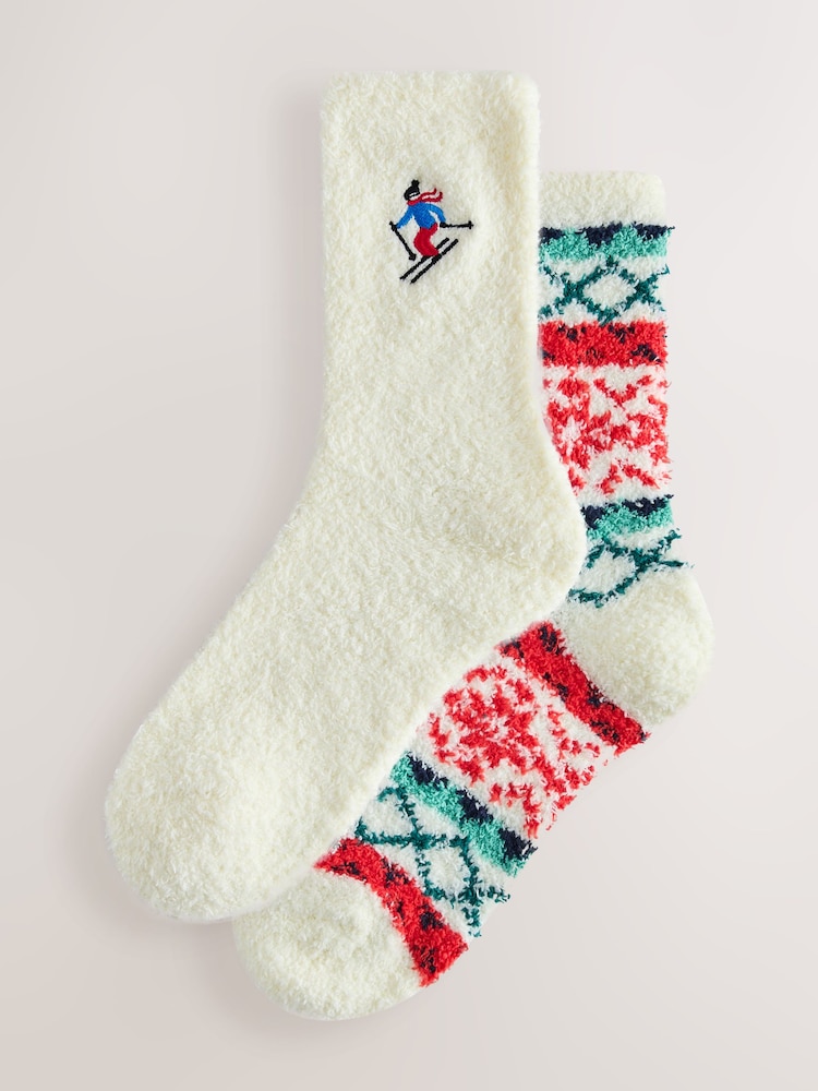 Red/Blue Fairisle Ski Cosy Ankle Socks 2 Pack - Image 1 of 5